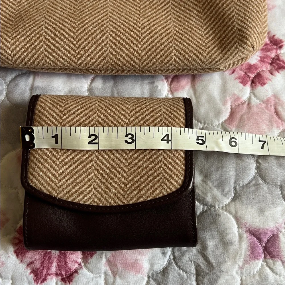 British Bag Company Tan and Brown Purse and Wallet Set Herringbone Wool NWOT